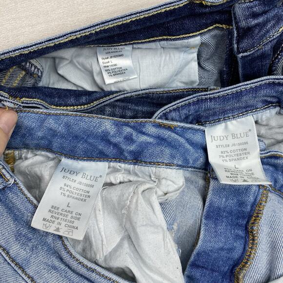 Lot Of 3 Judy Blue Denim Shorts Sz L Distressed Stretch Denim Cuffed Fringe - Picture 7 of 16